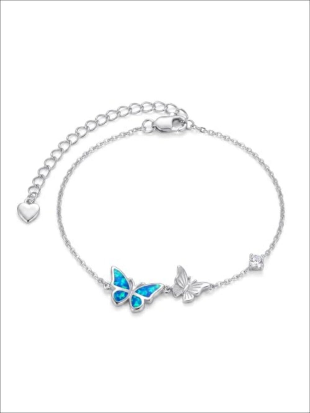 925 Sterling Silver Butterfly Bracelet Lab-Grown Diamond Adjustable Chain